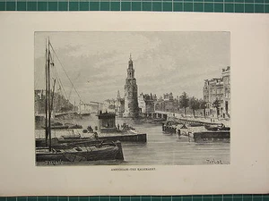 c1890 ANTIQUE PRINT ~ AMSTERDAM ~ THE KALKMARKT - Picture 1 of 1