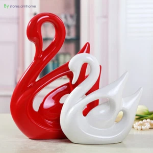 Pair of Swans Display Figurines Larger Home Decor Accents Ceramic Duck Statues - Picture 1 of 12