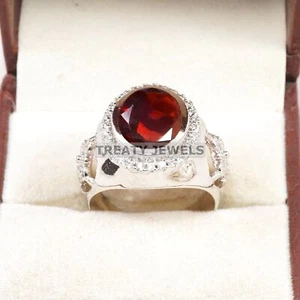 Garnet Oval Cut Gemstone With 925 Sterling Silver Ring For Men's #B119 - Picture 1 of 6