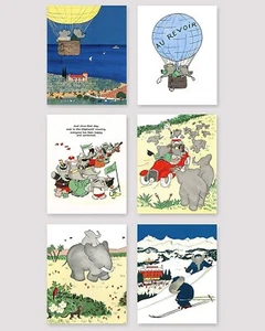 Nursery Decor Wall Art Kids Room Prints 8.5x11 Babar Elephant Set of 6 - Picture 1 of 7