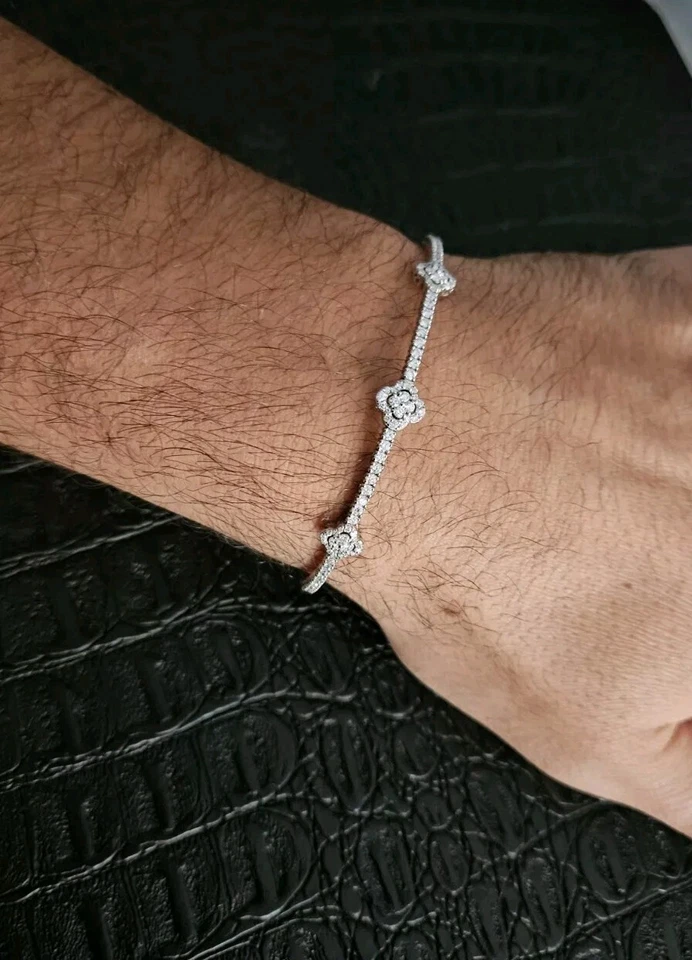 14K White Gold Lab Grown Diamond  Flexible Bangle Bracelet 2ctw E-F VS Clover - Image 1 of 4