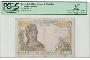French Indochina 5 Piastres 1946 Pick# 55c PCGS: 20 ( #763 ) - Picture 1 of 2
