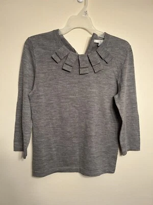 Boden 100% Grey Wool Fringe Crew Neck 3/4 length Sleeve Sweater. Size S - Image 1 of 4