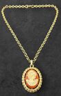 Vintage Gold Tone Cameo Pendant Necklace Two-Sided Reversible