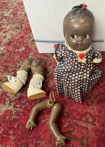 Antique 1930s Black Composition Baby Doll Molded Hair Jointed Parts Vtg AA Topsy - Picture 1 of 8