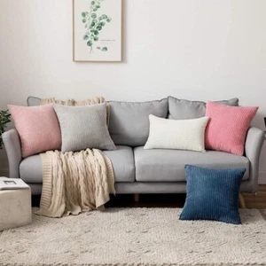 Coppia copricuscini/cuscini in velluto a coste panna super morbidi 24"x24" - Foto 1 di 14