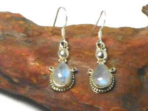 Fiery Teardrop MOONSTONE Sterling Silver 925 Gemstone Drop Dangle Earrings - Picture 1 of 5