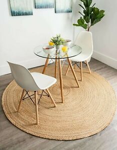 Rug 100% Natural Jute Braided Style Rug Reversible Carpet Modern Living Area Rug