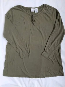 Duo Maternity Top Shirt LS Long Sleeve Olive Green Cotton USA Womens Large 12 14 - Picture 1 of 3