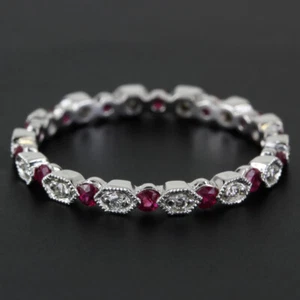 New! 18k White Gold Stackable Diamond + Ruby Eternity Band Ring by Parade Design - Picture 1 of 4