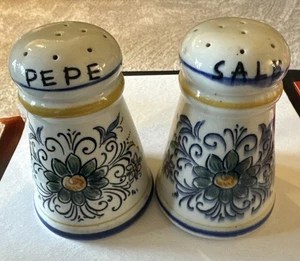 Vintage 1966 Hall Pottery USA Salt & Pepper Set Italian Sale & Pepe Large Floral - Picture 1 of 9
