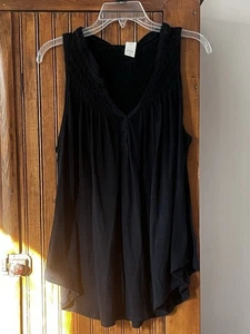 Jersey We The Free Talla Mediano Negro Cuello en V Fluido Tanque Lino/Algodón BOHO Calado - Imagen 1 de 5