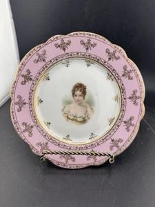 Antiguo 1884-1913 Carlsbad Austria retrato gabinete placa borde oro rosa - Imagen 1 de 7