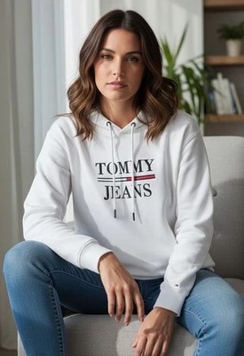 NWT WOMEN'S TOMMY HILFIGER WHITE HOODED GRAPHIC SWEATSHIRT SZ LARGE MSRP $69.00 - Image 1 of 4