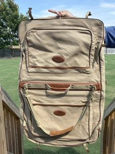 Eddie Bauer Edition Ford Khaki Canvas & Leather Garment Bag Luggage Travel Bag - Picture 1 of 5