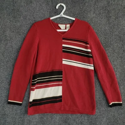 Свитер женский Liz Claiborne первый выпуск маленький красный с v-образным вырезом цветной блок в полоску - Изображение 1 из 4