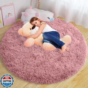 Xexsin Runde Flauschige Teppiche 4 Fuß für Mädchenzimmer, Rouge Rosa Zottel Kreis Kinder R - Bild 1 von 5