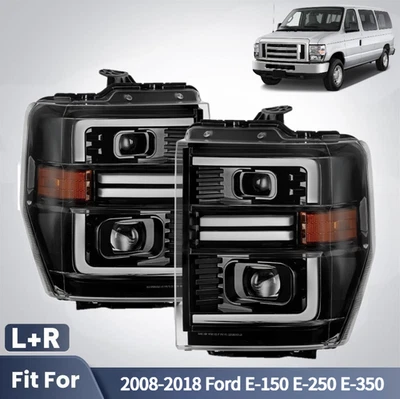 Upgrade LED Headlights For 2008-2018 Ford E-150 250 350 Projector Pair w/LED DRL - Image 1 of 4