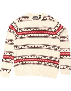 CHAPS Mens Crew Neck Jumper Sweater Large Beige Fair Isle Cotton ZQ02 - Picture 1 of 3