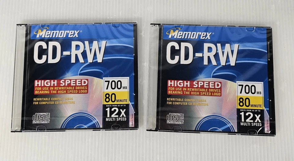 2 MEMOREX CD-RW 2 Pack 12X 700MB 80 Min Compact Discs NEW  - Image 1 of 2