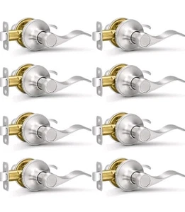 8 Pack Passage Wave Style Door Handles Levers Heavy Duty Interior Brushed Nickel - Picture 1 of 8