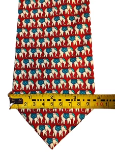 Cravatta Beaufort 100% seta stampa elefante rosso 58" x 3,75" MADE IN ITALY animali - Foto 1 di 9