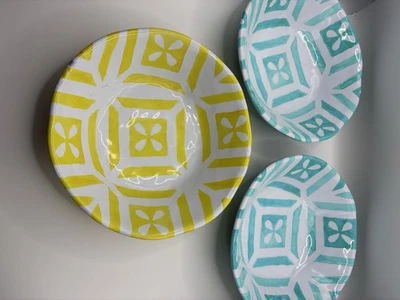 Melamine Bowls 3 Piece Set Bright Teal /Yellow BPA Free Not For Microwave - Image 1 of 4
