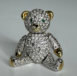Broche colgante de oso con diamantes de imitación PJM cabeza y extremidades articuladas ojos verdes firmado - Imagen 1 de 11