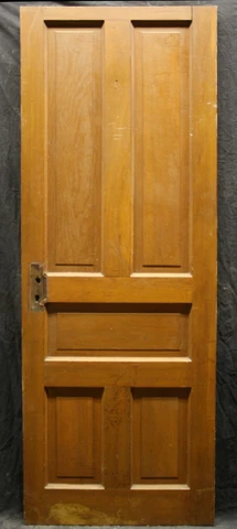 28.5"x79" Antique Vintage Old Salvaged SOLID Wood Wooden Interior Doors 5 Panels Cover
