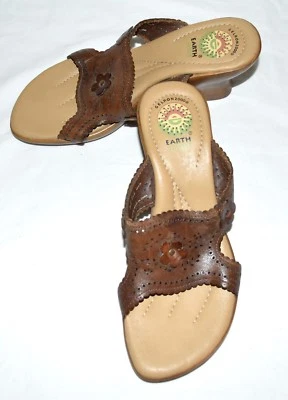Sandalias cómodas Earth Spirit Gelron 2000 marrón cuero ventilado tacón de cuña 8 M Foto 1 de 4