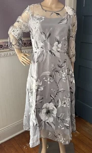 NWOT Floraday A-Line Ethereal Dress Medium Silver Gray Floral Print Sheer - Picture 1 of 12