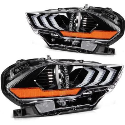 Black Left Right Headlight Assembly W/LED DRL For 2018-2020 Ford Mustang - Изображение 1 из 4