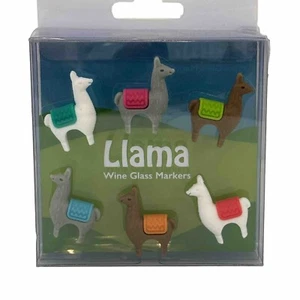 NIB World Market Set of 6 Silicone Llama Wine Glass Markers - Picture 1 of 2