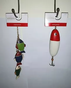 2 Wondershop at Target Fisch & Köder auf Haken blau rot Weihnachtsschmuck neu mit Etikett - Bild 1 von 10