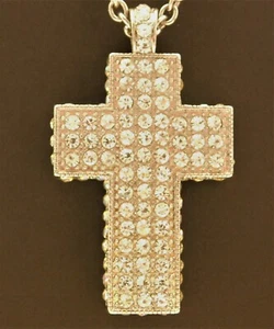 VINTAGE AURORA CRYSTAL RHINESTONE SILVER TONE CROSS PENDANT NECKLACE 30" - Picture 1 of 8