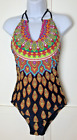 NEW! TRINA TURK Swimsuit One Piece Sz 10 Padded Gold Accents Paisley MSRP $154