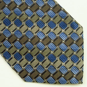 Platinum Designs Mens Neck Tie Brown Blue Geometric Square Striped 62x4 - Picture 1 of 6