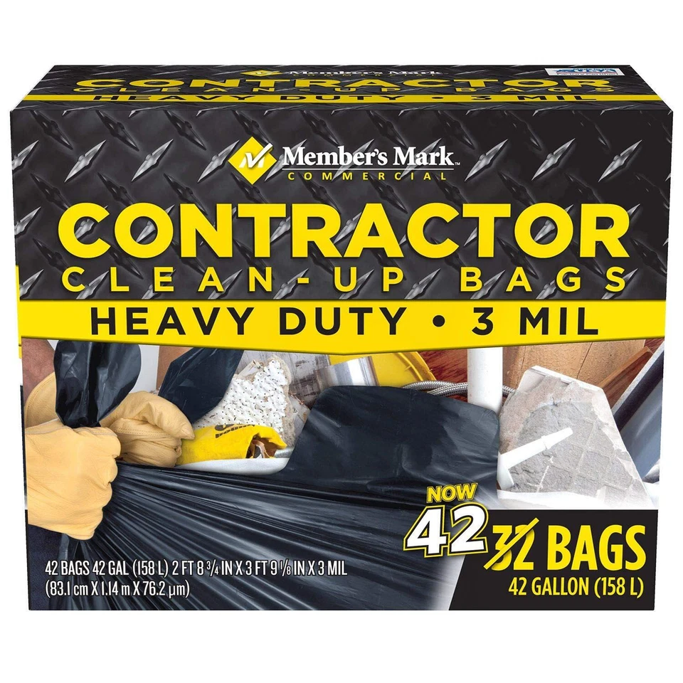 Member's Mark Commercial Contractor Clean-up Trash Bags Black 42 Gal 42ct