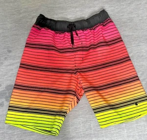 Hurley Boys Board Shorts Swim Trunks Striped Pink yellow Orange Size 7-8 Years - Picture 1 of 10