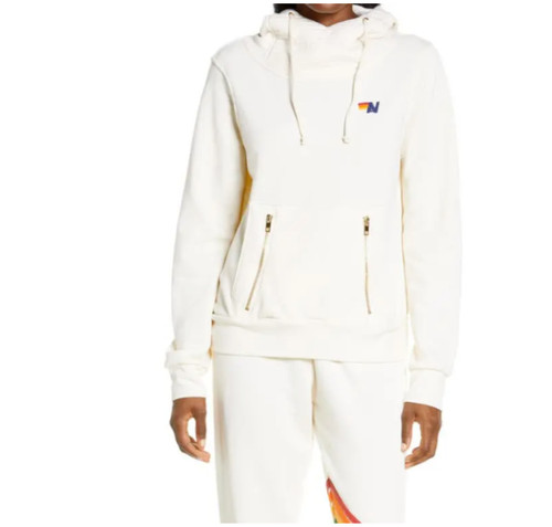 OFF WHITE AVIATOR NATION Vintage Bianca Pullover Felpa con Felpa con Felpa con Cappuccio Collo a Imbuto XL 14