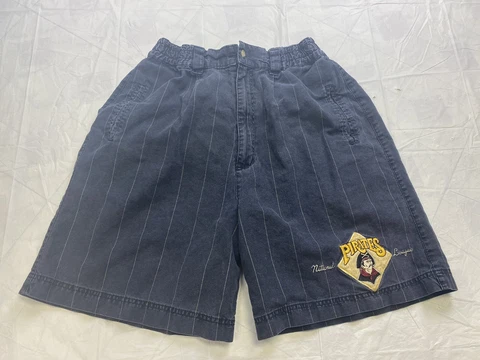 Vintage Pittsburgh Pirates Shorts Pinstripe Size Large Elastic Adjustable Black Cover