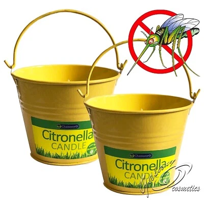 2x Citronella Fragranced Metal Bucket Candle Jar Outdoor Garden Insect Deterrent - Image 1 of 3