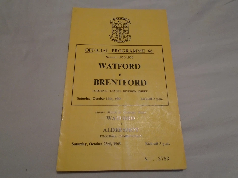 Watford v Brentford Division 3 Programme 16/10/65 - Image 1 of 1