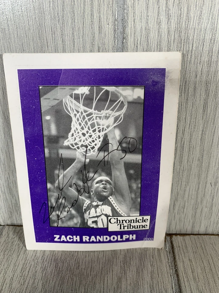 Foto de acción autografiada por Zach Randolph High School Senior estadísticas de temporada año 2000 Foto 1 de 4