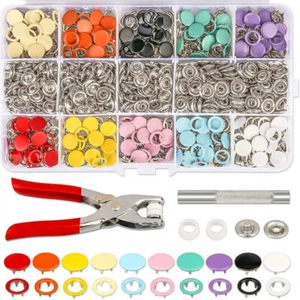 100tlg Druckknöpfe Jersey Buttons DIY Nähbedarf 10 Farben mit Druckknopfzange DE - Bild 1 von 11