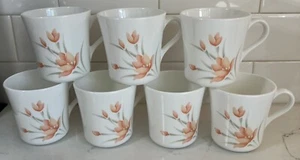 7-Vintage Corelle Coffee Tea Cups Mugs Microwaveable Peach Floral Corning Ware - Picture 1 of 19