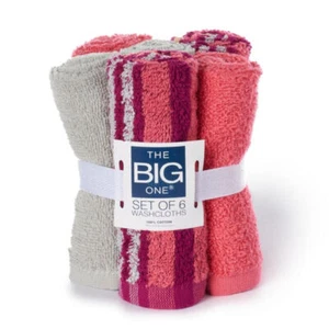 The Big One 2 Soft Terry Cotton 6 Pack Wash Cloths Rags Multi Color Washcloths - Picture 1 of 2