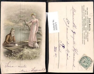 355537,Künstler Ak Boot Mann Frau Hund  - Bild 1 von 1