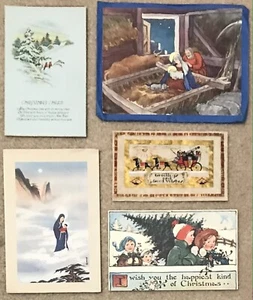 5 VINTAGE CHRISTMAS CARDS 1920'S - 1950'S VERY GOOD PLUS USED COND NO ENVELOPES - Picture 1 of 1