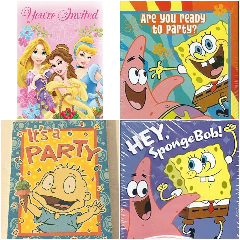 Nuevo Niños Princesa Dora Rugrats Bob Esponja Coches Fiesta de Cumpleaños Invitaciones Foto 1 de 1